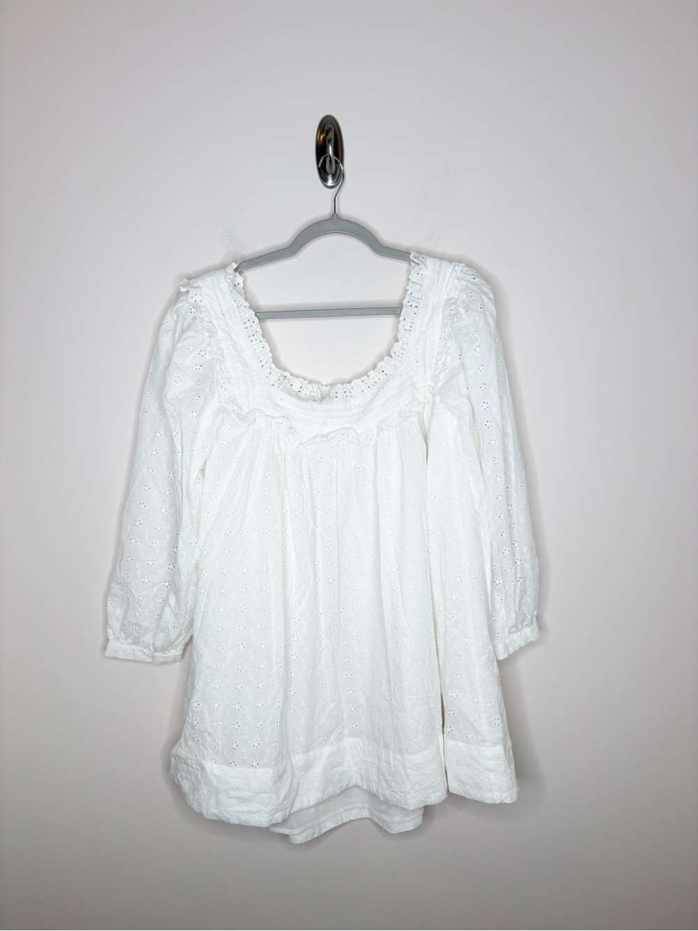 For Love & Lemons Susie Eyelet Lace Babydoll Long Sleeve Mini Dress White - Picture 5 of 7